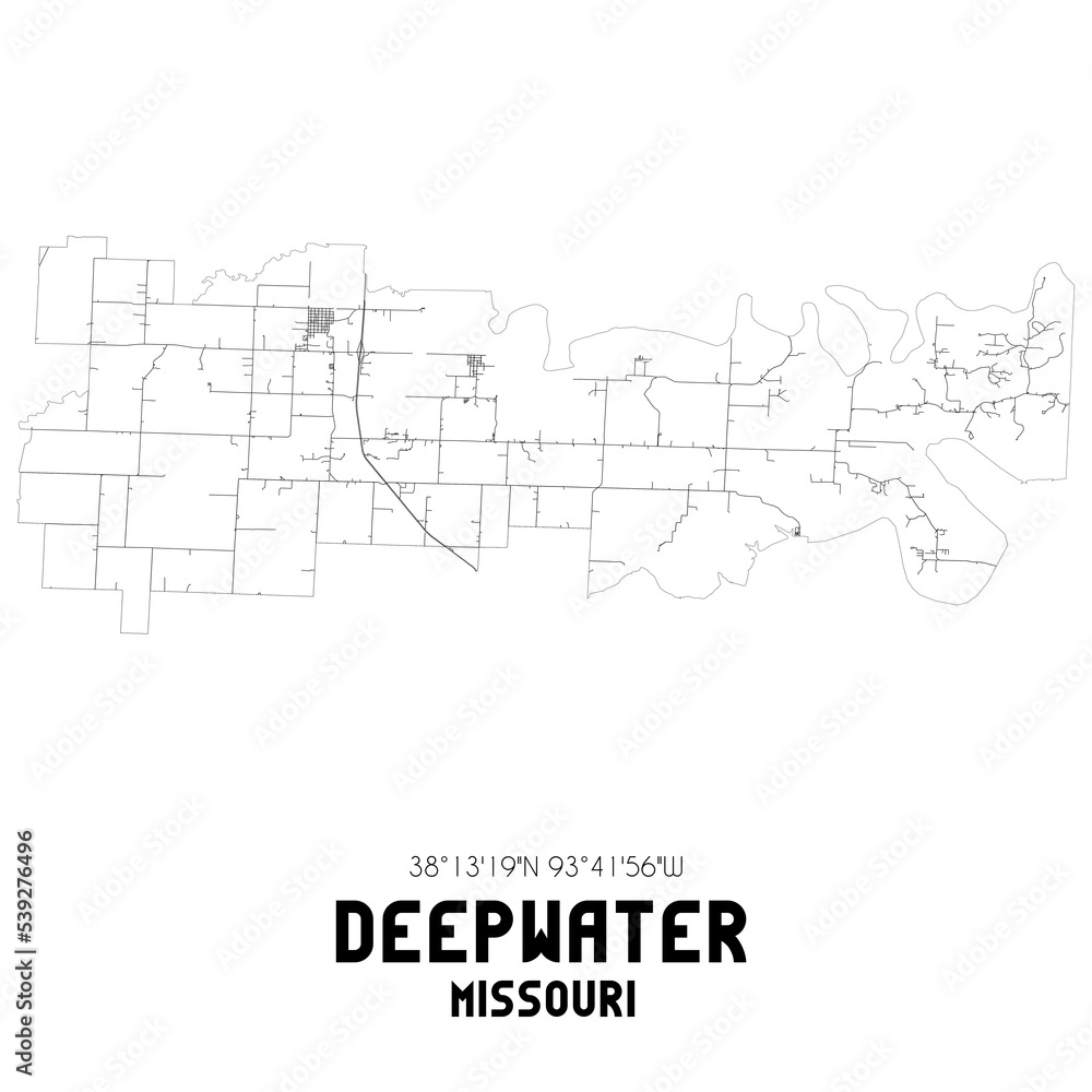 Deepwater Missouri. US street map with black and white lines. Deepwater Missouri. US street map with black and white lines.