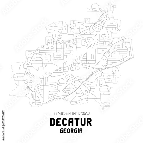 Decatur Georgia. US street map with black and white lines.