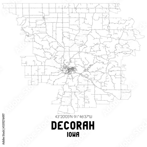 Decorah Iowa. US street map with black and white lines.