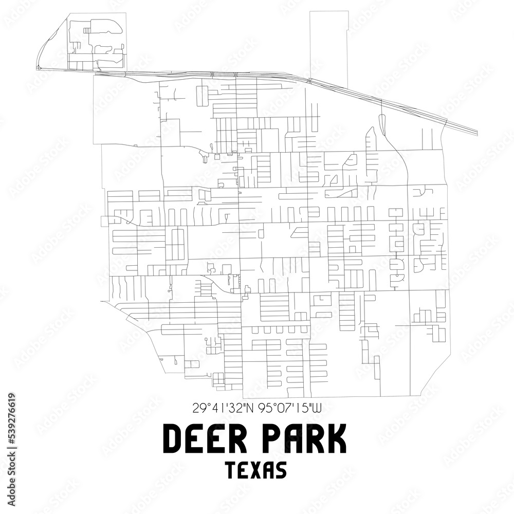 Deer Park Texas. US street map with black and white lines.