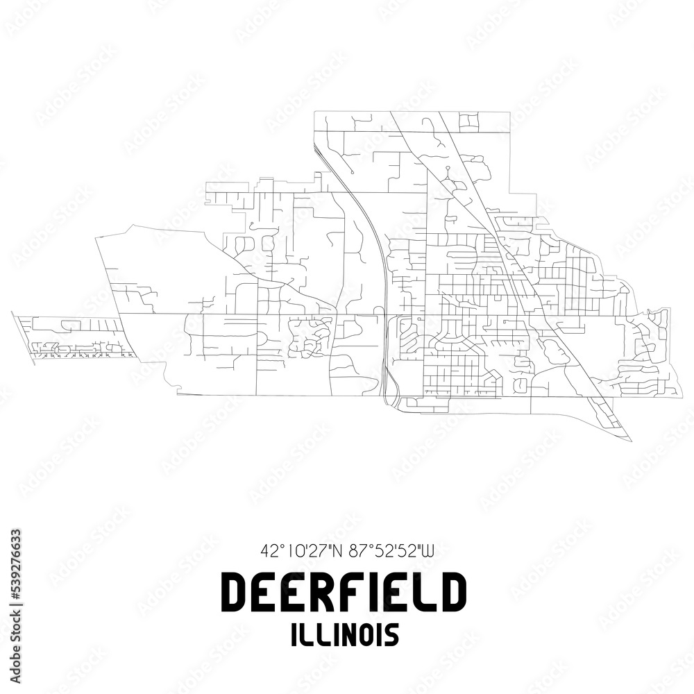 Deerfield Illinois. US street map with black and white lines. Deerfield Illinois. US street map with black and white lines.
