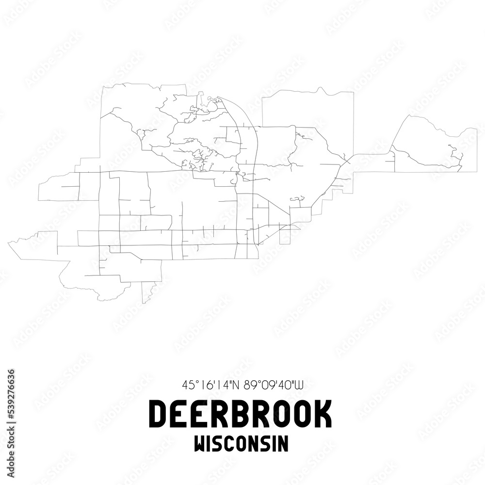 Deerbrook Wisconsin. US street map with black and white lines.