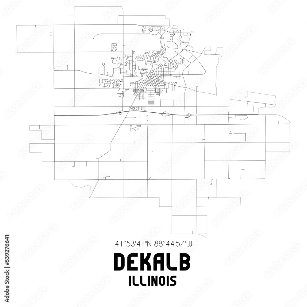 Dekalb Illinois. US street map with black and white lines.