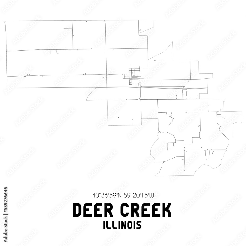 Deer Creek Illinois. US street map with black and white lines. Deer Creek Illinois. US street map with black and white lines.