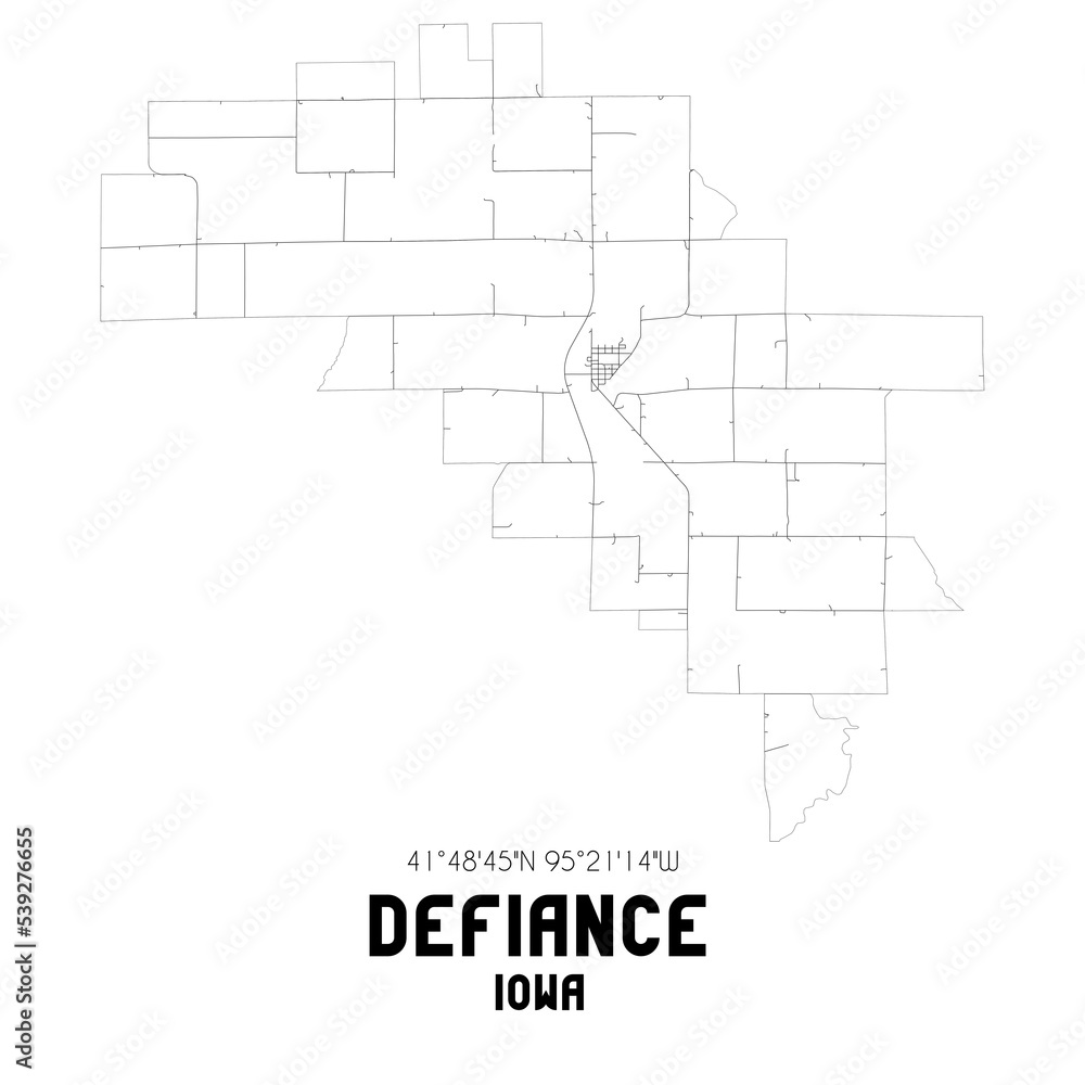 Fototapeta premium Defiance Iowa. US street map with black and white lines.