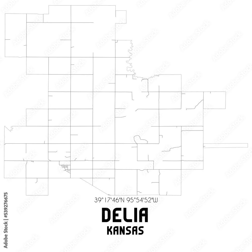Delia Kansas. US street map with black and white lines. Stock Illustration Adobe Stock