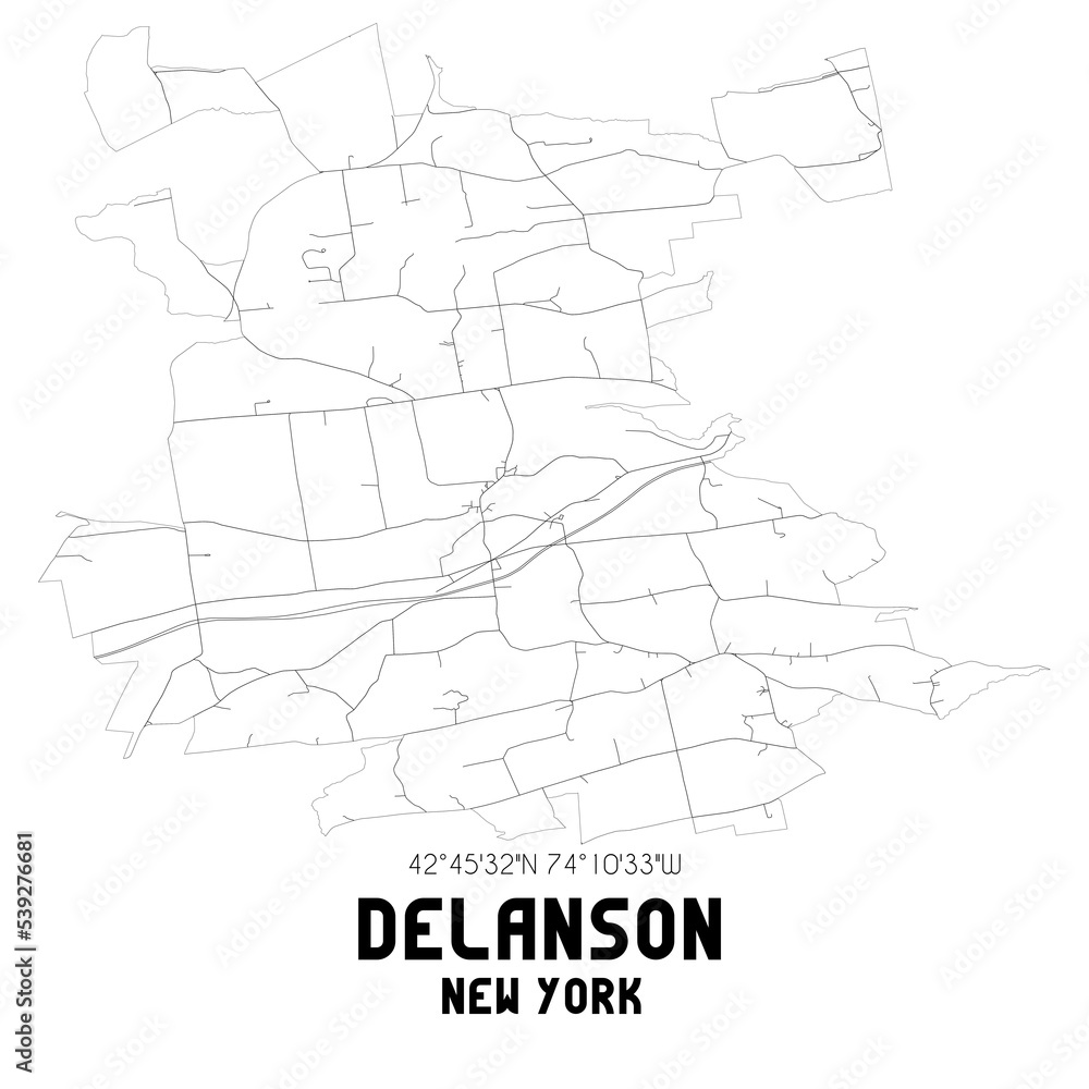 Delanson New York. US street map with black and white lines. Stock