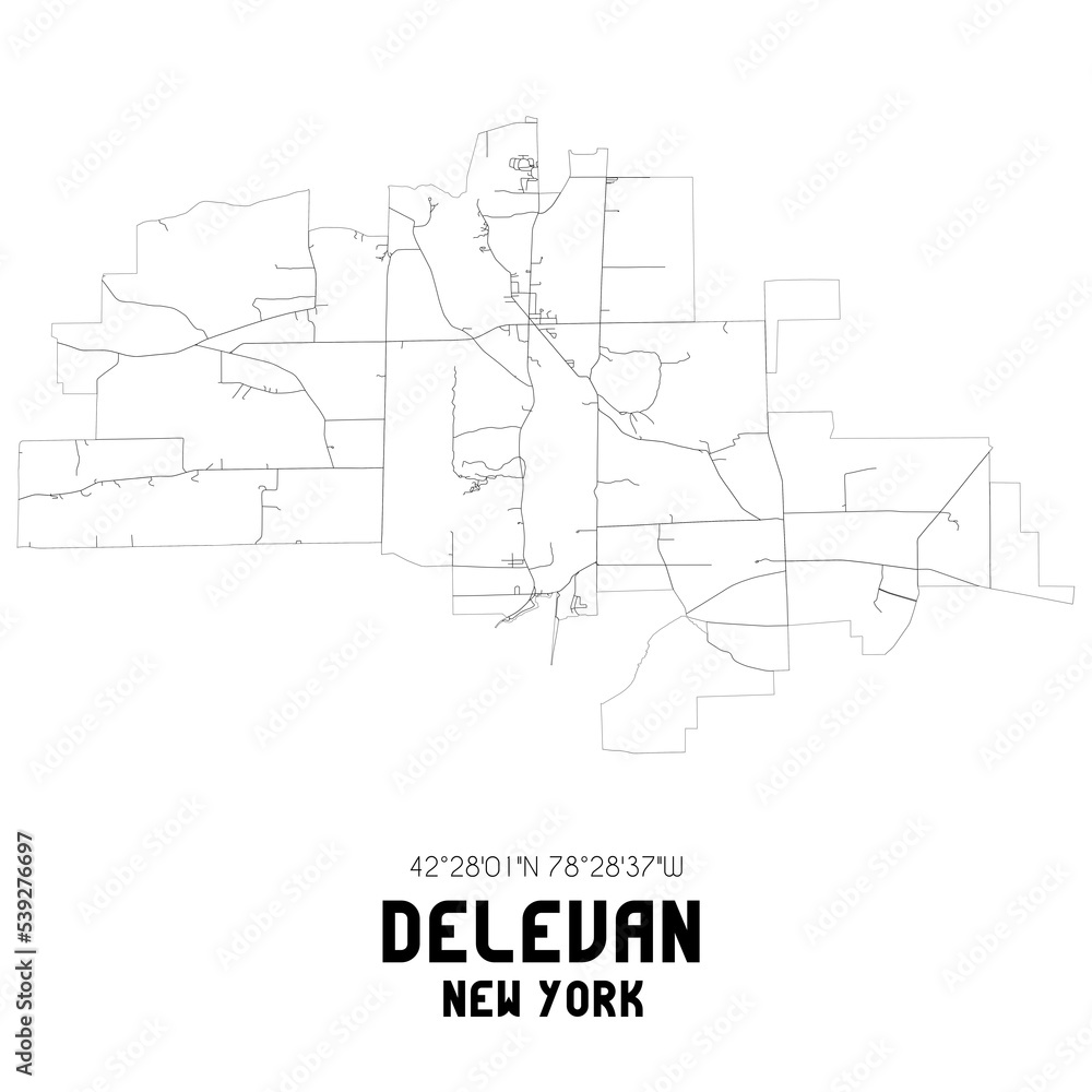 Delevan New York. US street map with black and white lines. Delevan New York. US street map with black and white lines.