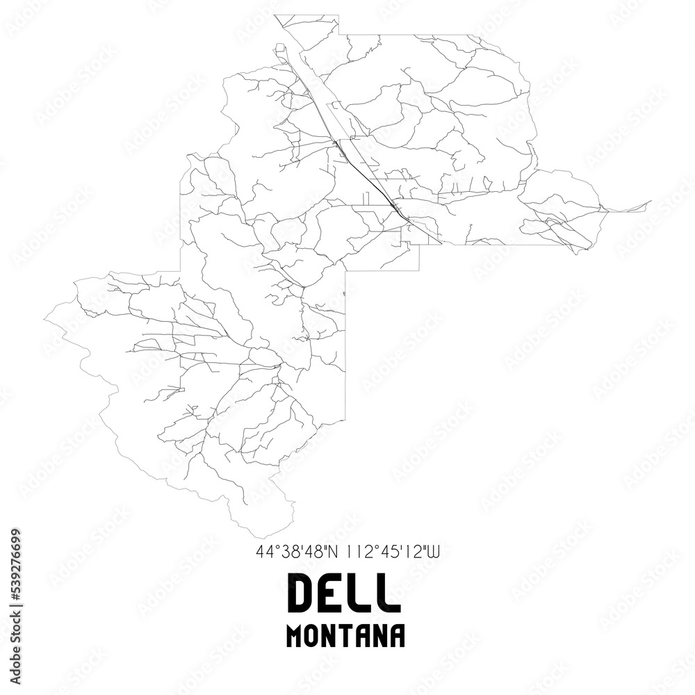 Dell Montana. US street map with black and white lines.