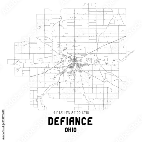 Obraz na płótnie Defiance Ohio. US street map with black and white lines. w salonie