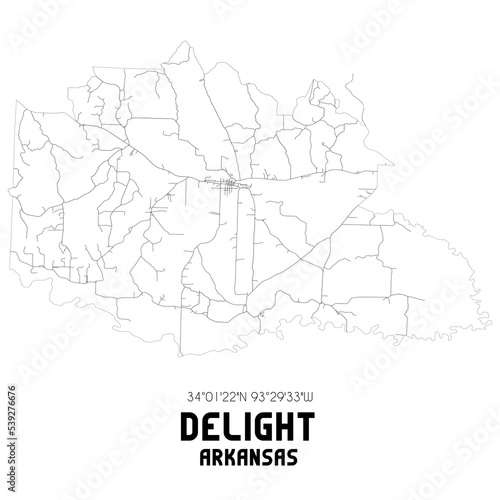Delight Arkansas. US street map with black and white lines.