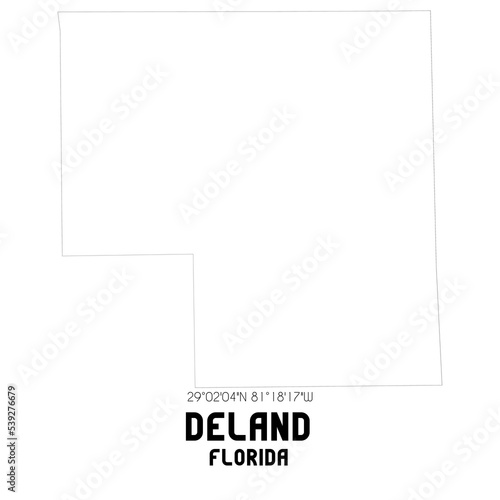 Deland Florida. US street map with black and white lines.