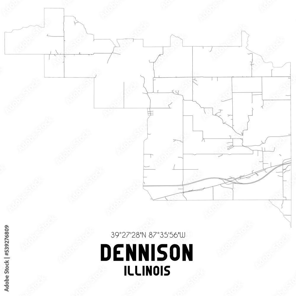 Dennison Illinois. US street map with black and white lines.