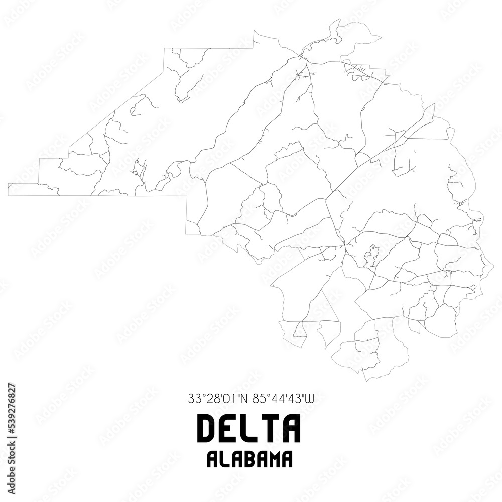 Delta Alabama. US street map with black and white lines.