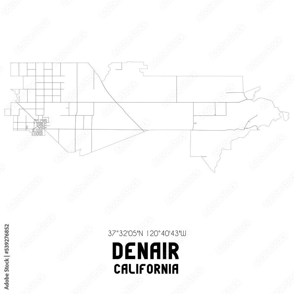 Denair California. US street map with black and white lines. Stock