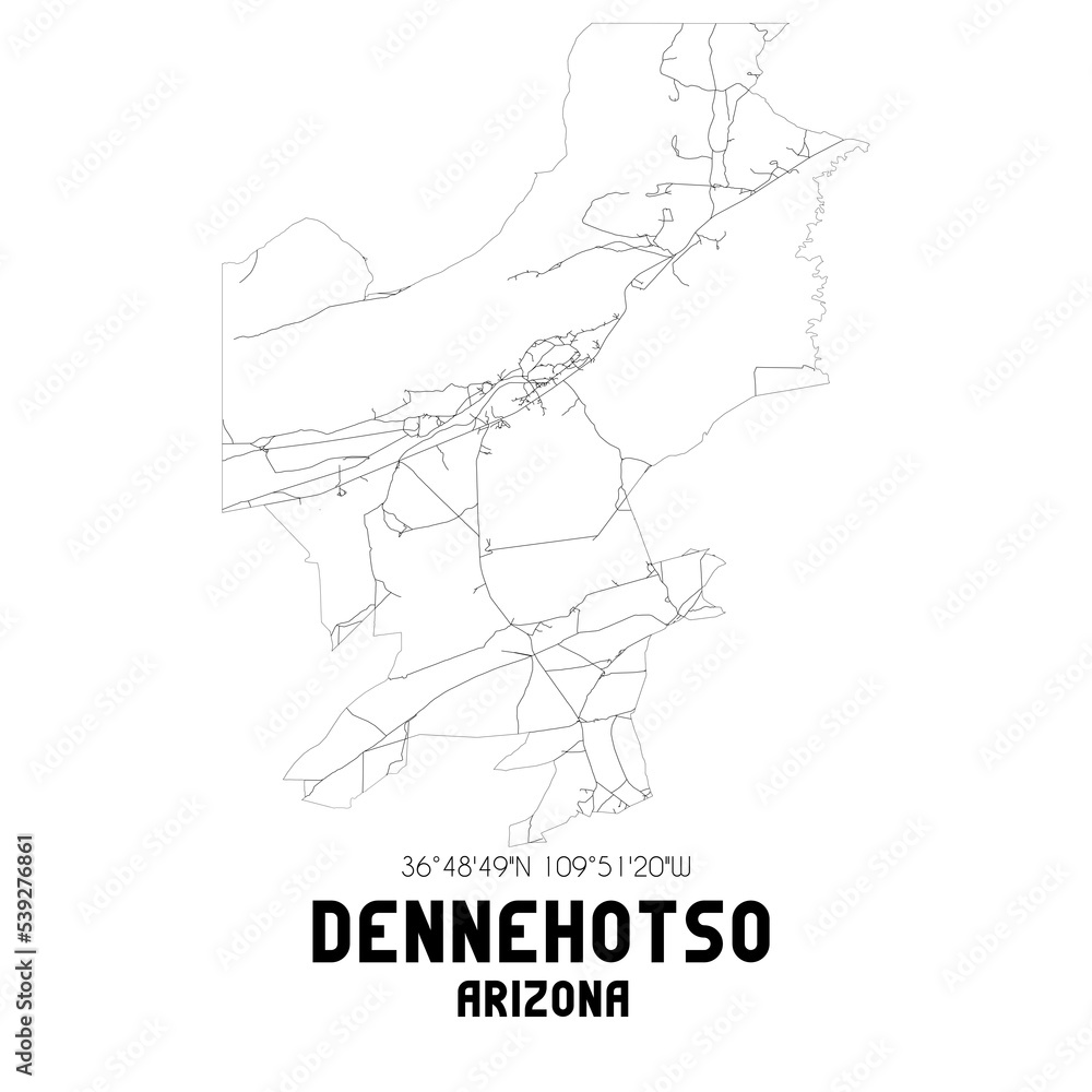 Dennehotso Arizona. US street map with black and white lines.