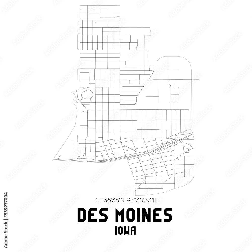 Des Moines Iowa. US street map with black and white lines. Des Moines Iowa. US street map with black and white lines.