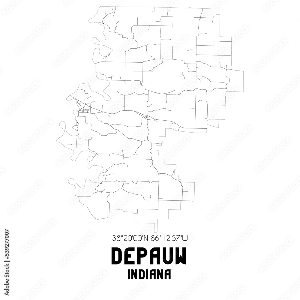 Depauw Indiana. US street map with black and white lines.