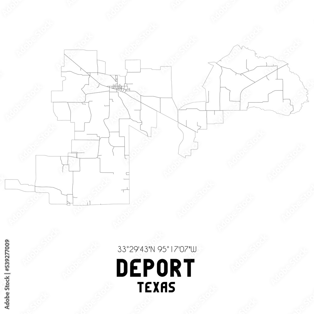 Deport Texas. US street map with black and white lines.