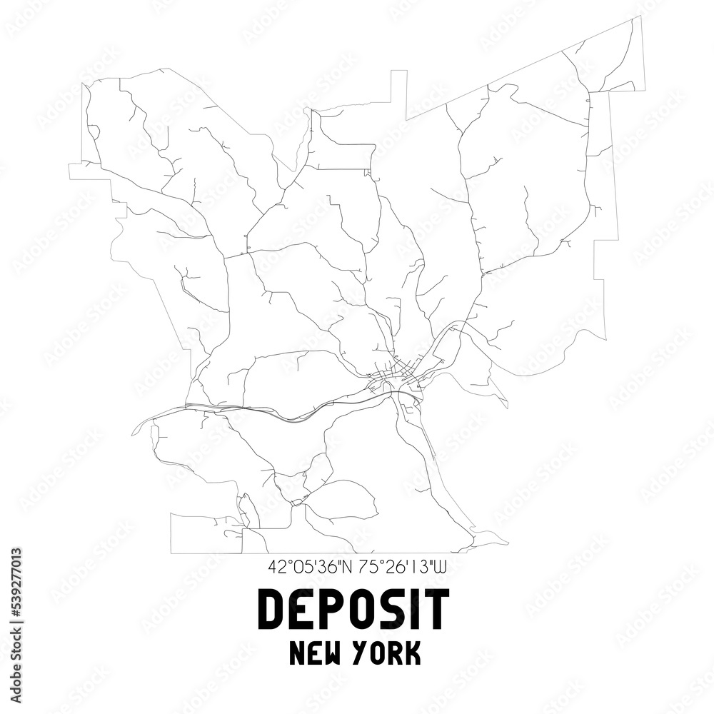 Deposit New York. US street map with black and white lines. Deposit New York. US street map with black and white lines.