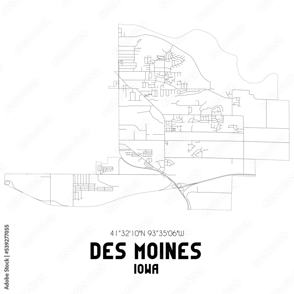 Des Moines Iowa. US street map with black and white lines. Des Moines Iowa. US street map with black and white lines.
