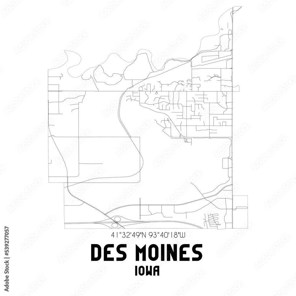 Fototapeta premium Des Moines Iowa. US street map with black and white lines.