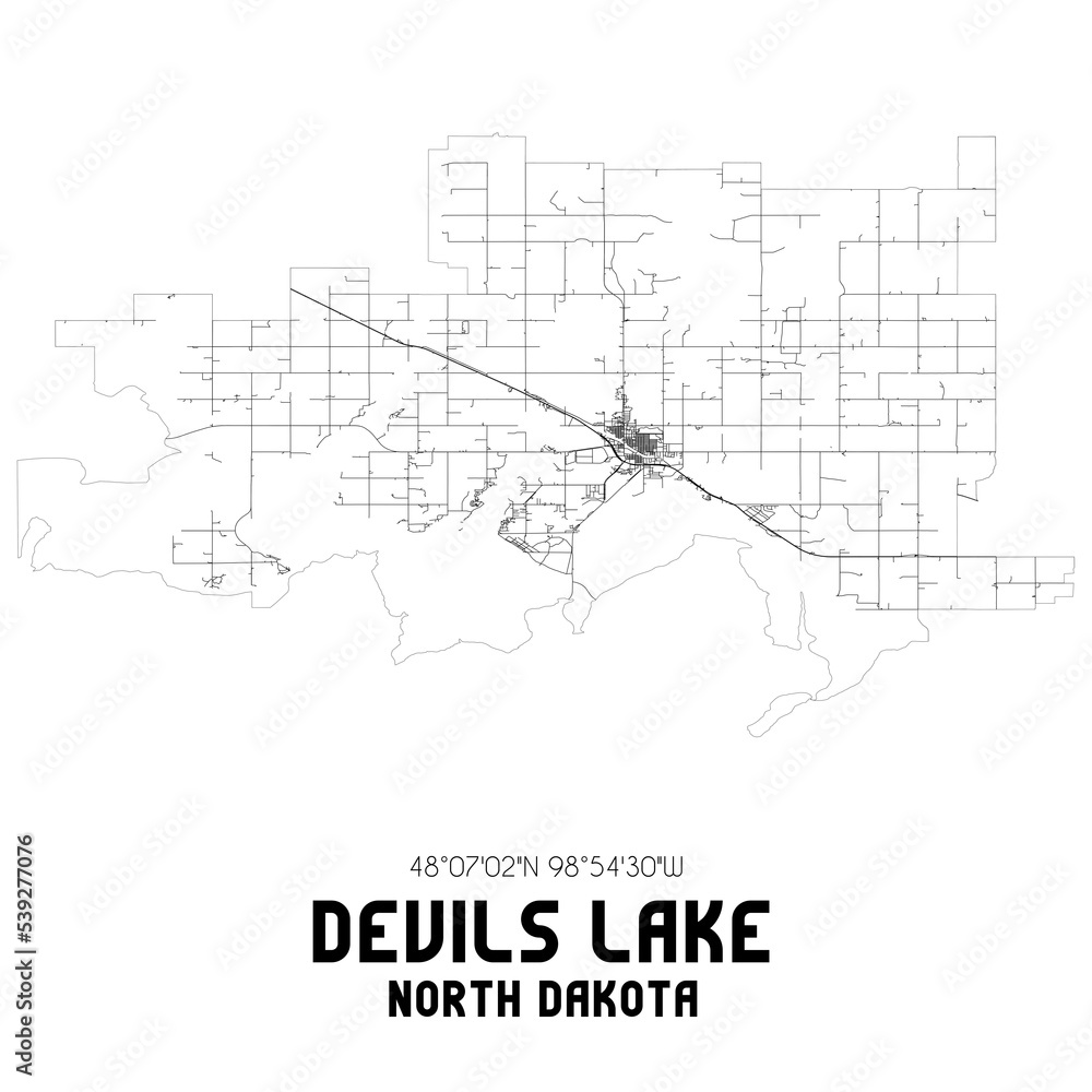 Devils Lake North Dakota. US street map with black and white lines. Devils Lake North Dakota. US street map with black and white lines.