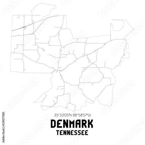 Denmark Tennessee. US street map with black and white lines.