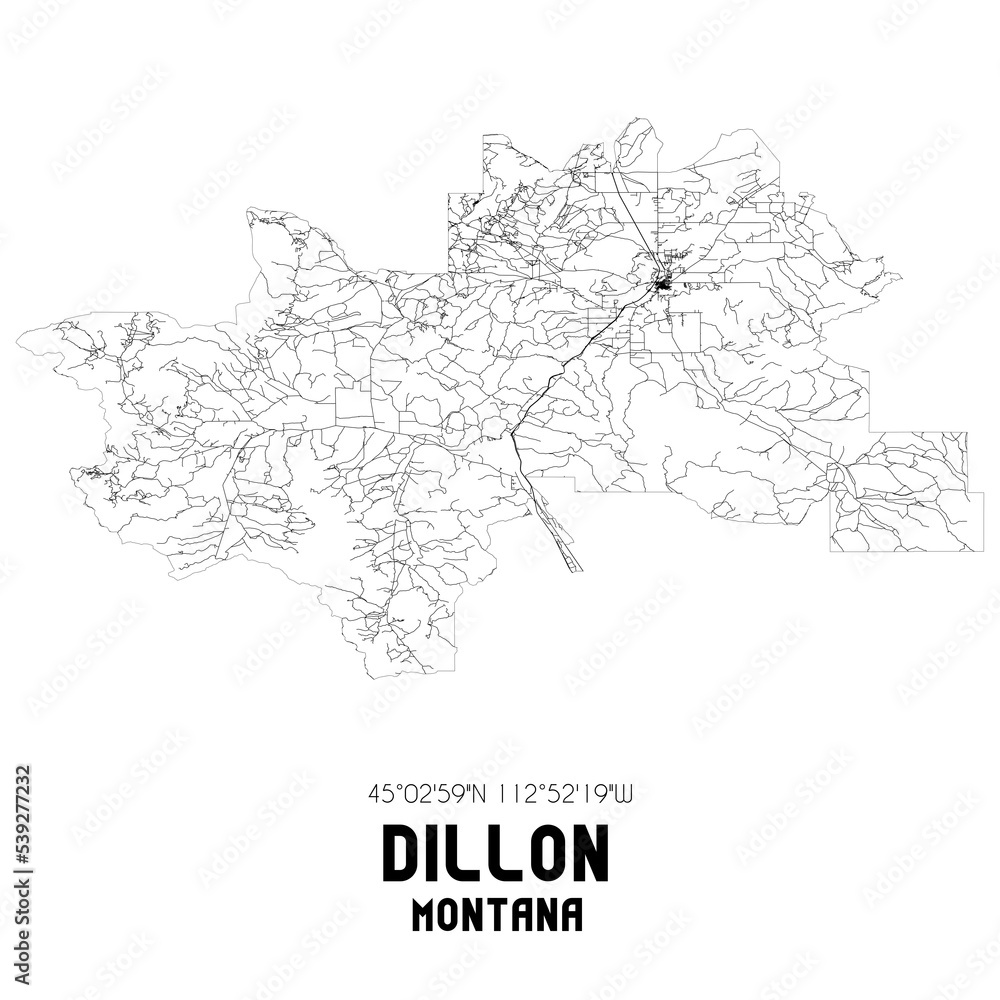 Dillon Montana. US street map with black and white lines. Dillon Montana. US street map with black and white lines.