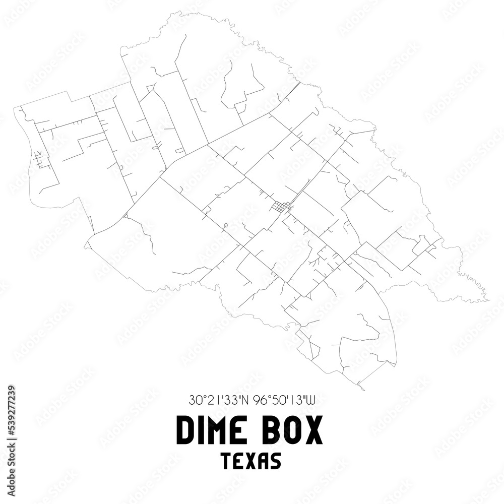 Dime Box Texas. US street map with black and white lines.