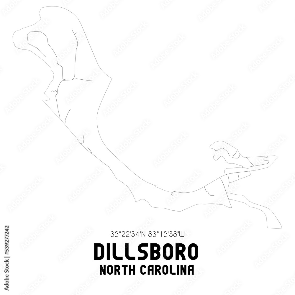 Dillsboro North Carolina. US street map with black and white lines.