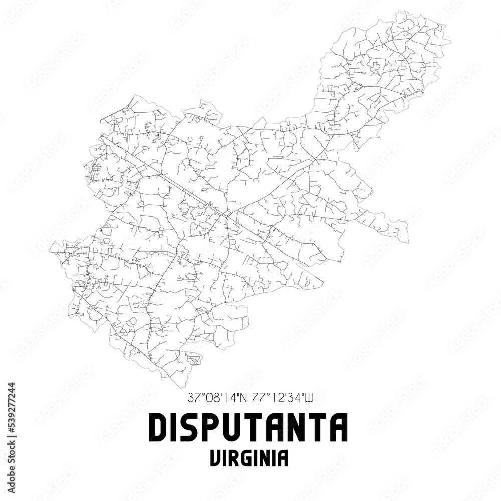 Disputanta Virginia. US street map with black and white lines. Disputanta Virginia. US street map with black and white lines.