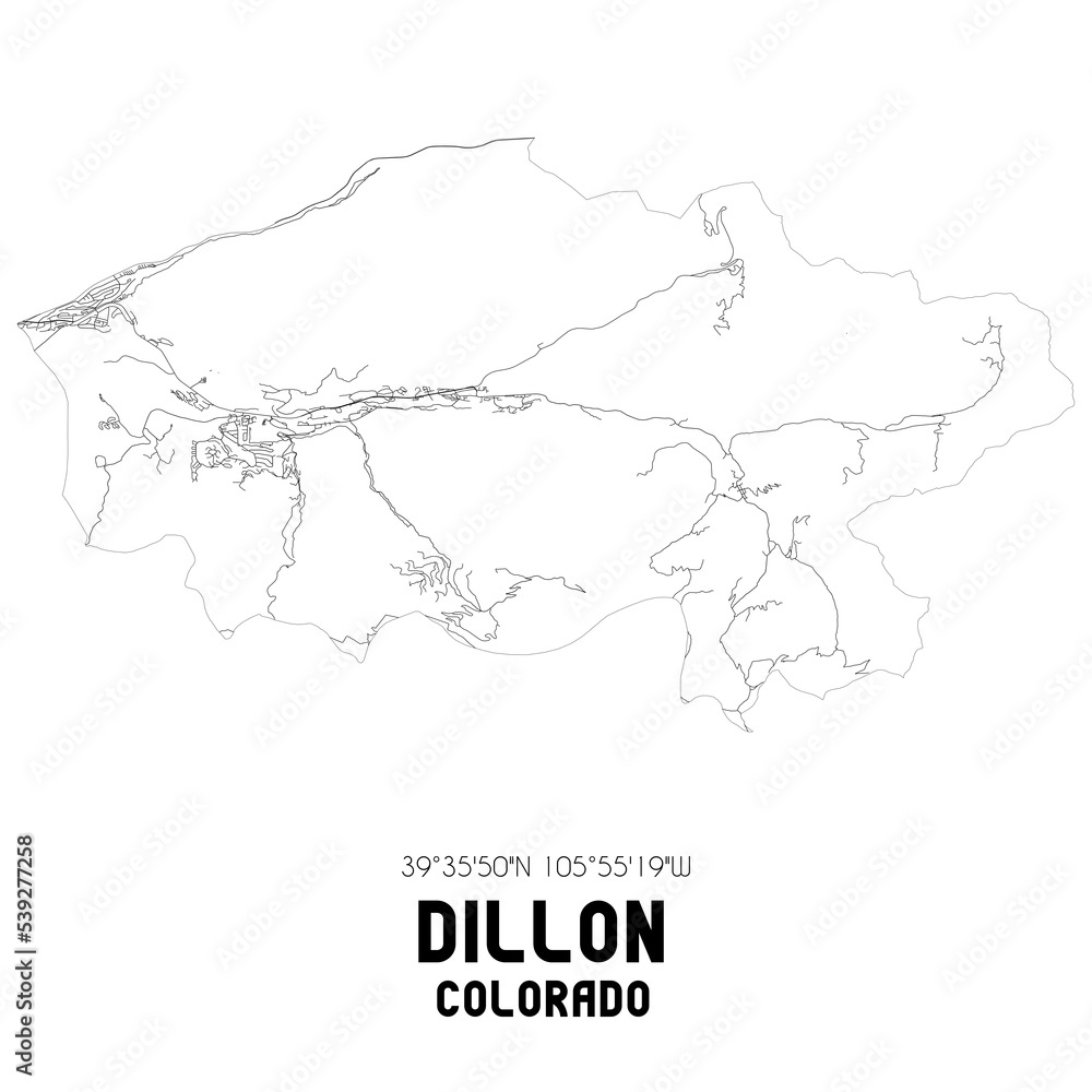 Dillon Colorado. US street map with black and white lines.