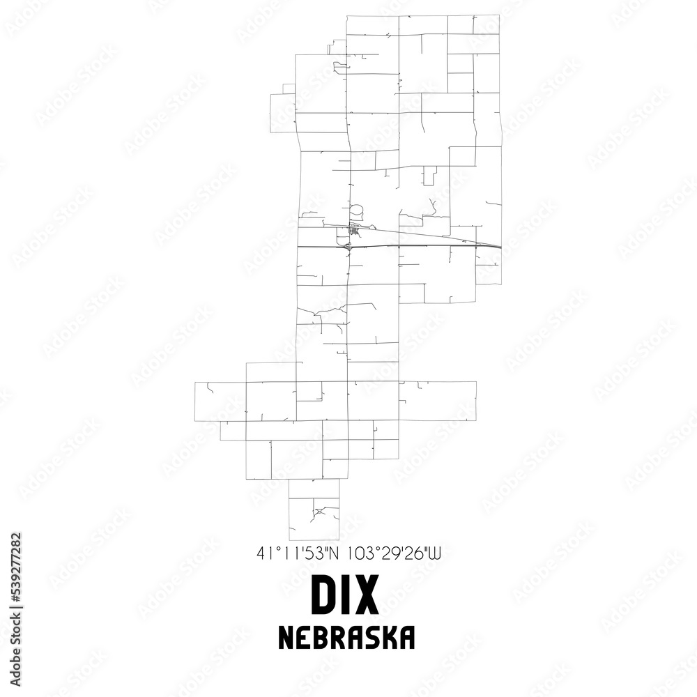 Dix Nebraska. US street map with black and white lines. Stock