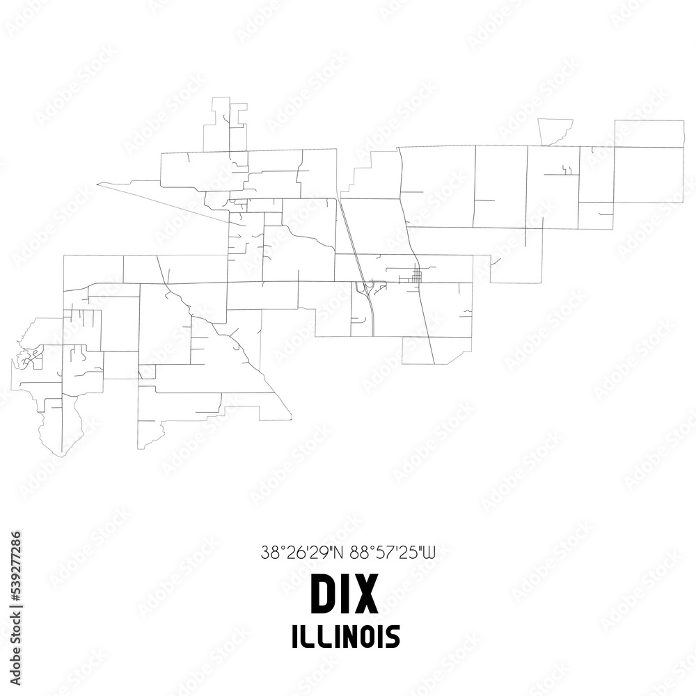 Dix Illinois. US street map with black and white lines.