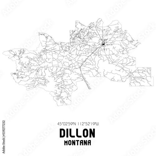 Dillon Montana. US street map with black and white lines.