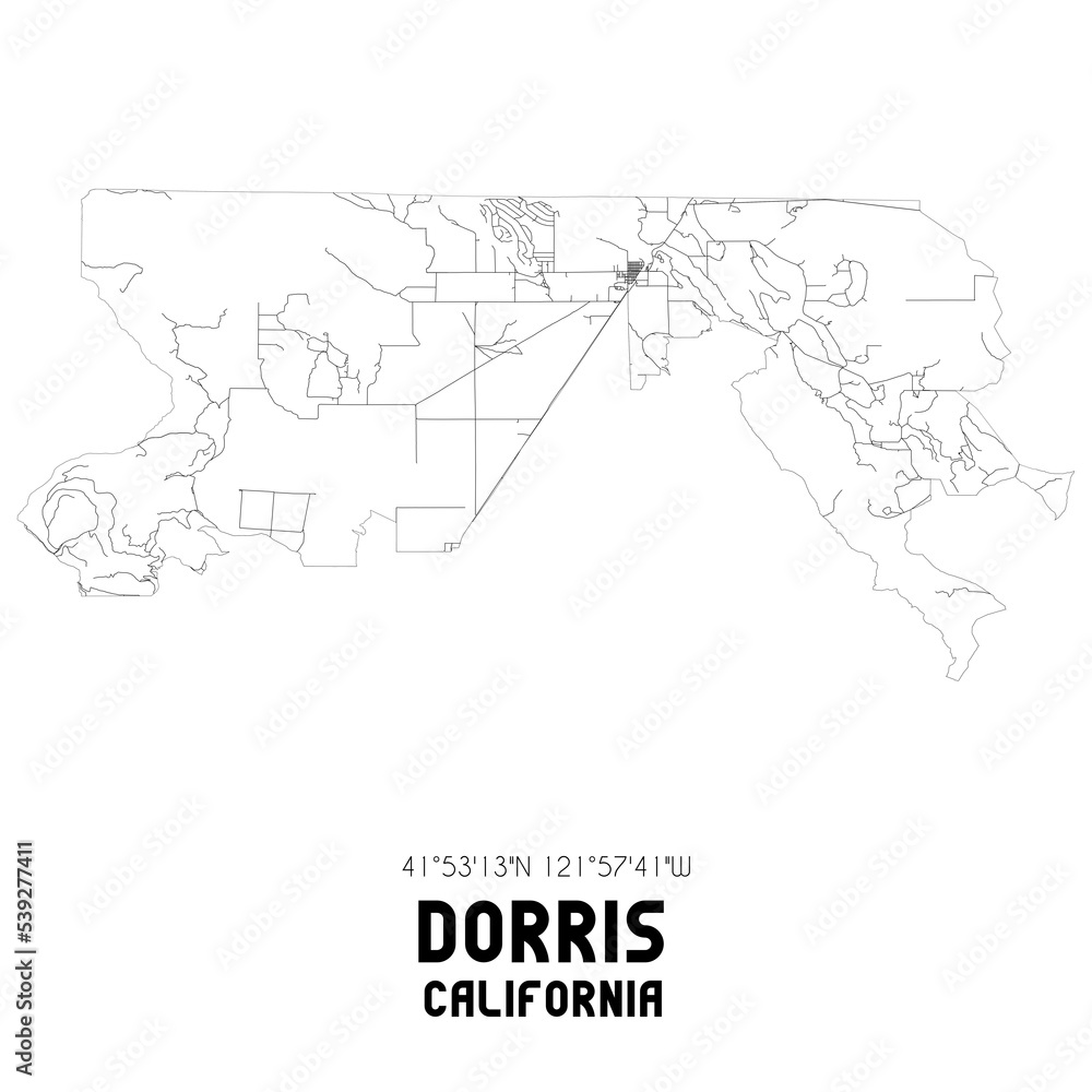 Dorris California. US street map with black and white lines.