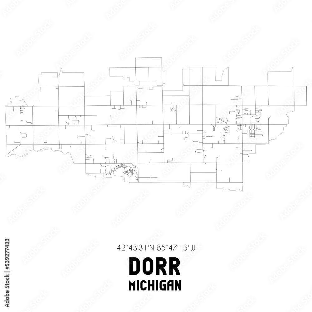 Dorr Michigan. US street map with black and white lines.