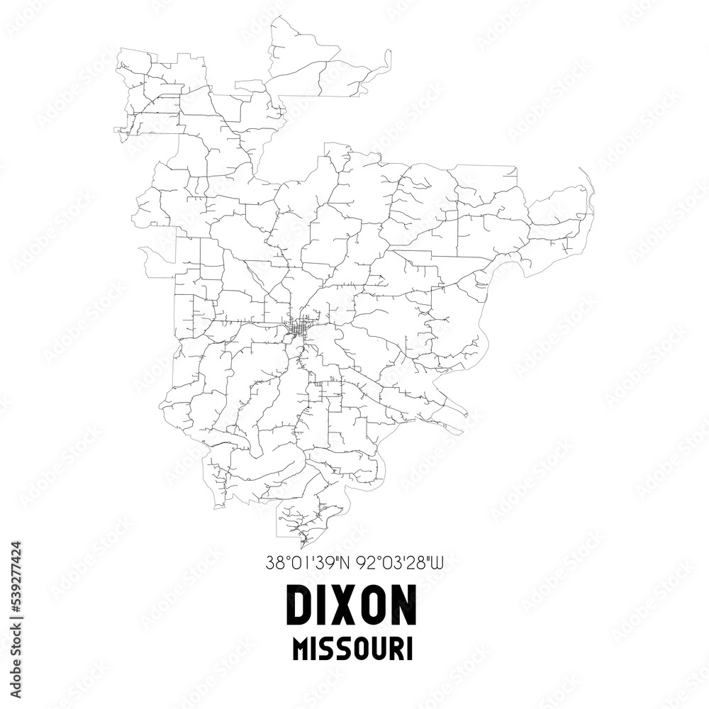 Dixon Missouri. US street map with black and white lines. Dixon Missouri. US street map with black and white lines.