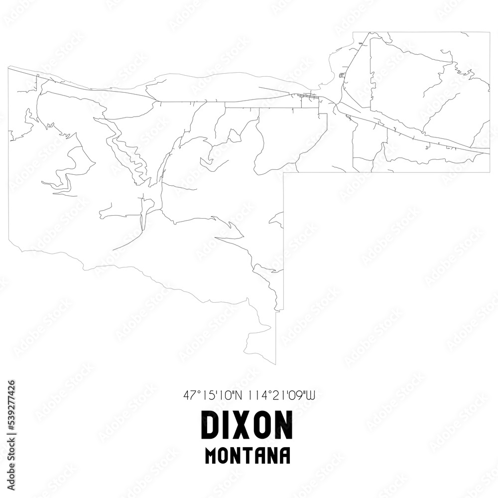 Fototapeta premium Dixon Montana. US street map with black and white lines.