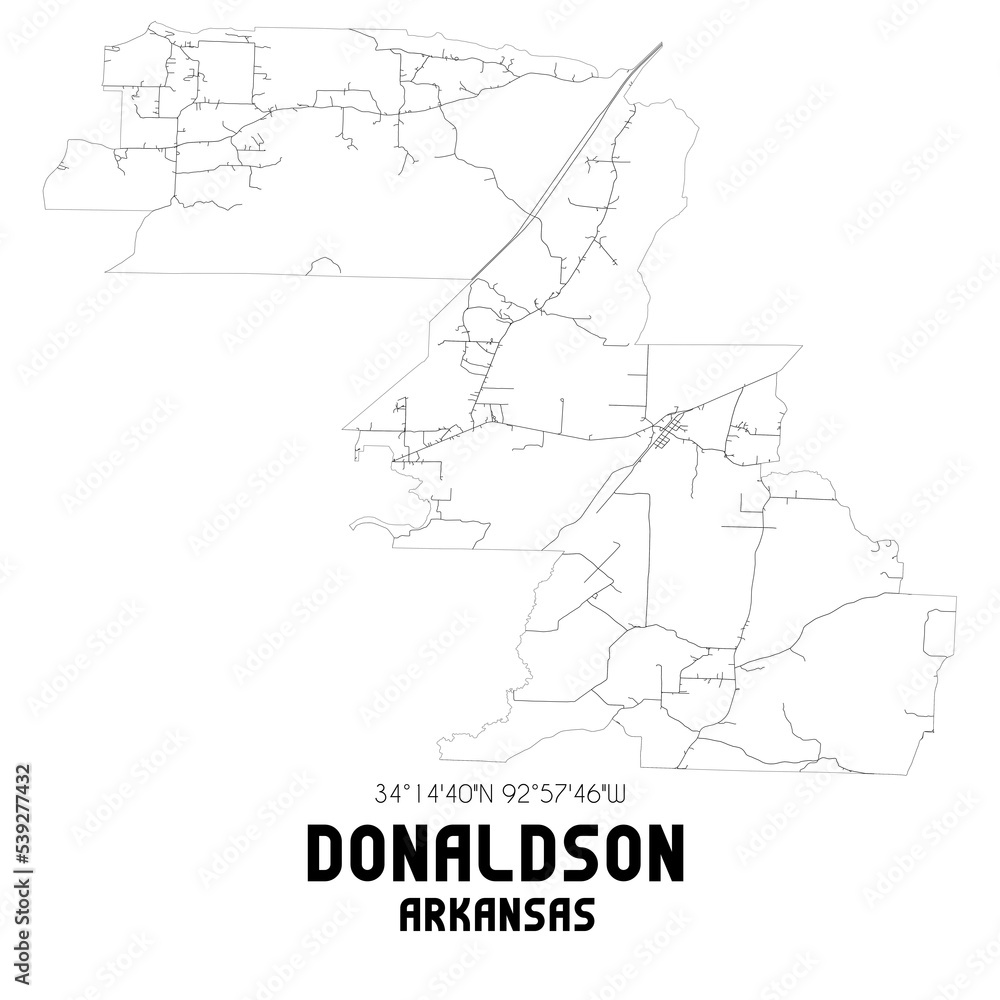 Donaldson Arkansas. US street map with black and white lines. Donaldson Arkansas. US street map with black and white lines.