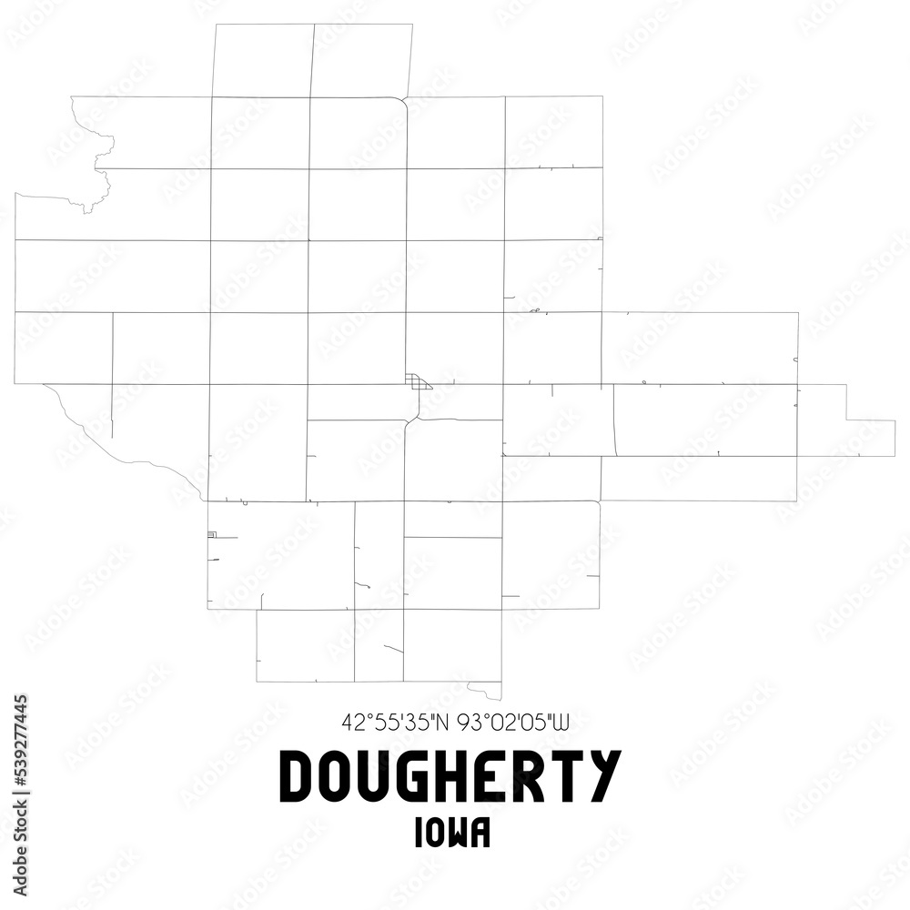 Dougherty Iowa. US street map with black and white lines. Dougherty Iowa. US street map with black and white lines.