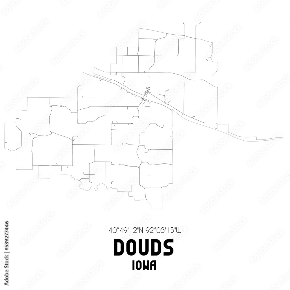 Douds Iowa. US street map with black and white lines. Douds Iowa. US street map with black and white lines.
