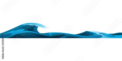 Ocean or sea decorative water wave. Vector horisontal pattern for ui games. Stylized blue waves on white background