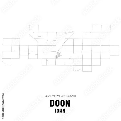 Doon Iowa. US street map with black and white lines.