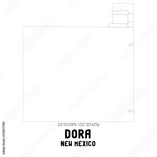 Dora New Mexico. US street map with black and white lines.