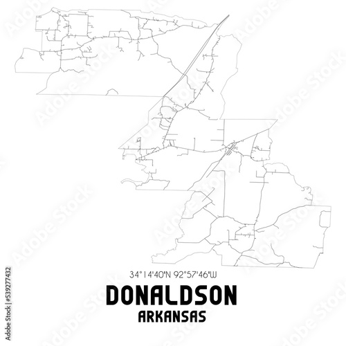 Donaldson Arkansas. US street map with black and white lines. photo