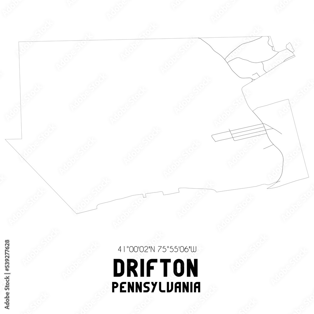 Drifton Pennsylvania. US street map with black and white lines.