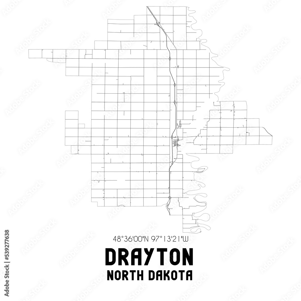 Drayton North Dakota. US street map with black and white lines. Drayton North Dakota. US street map with black and white lines.