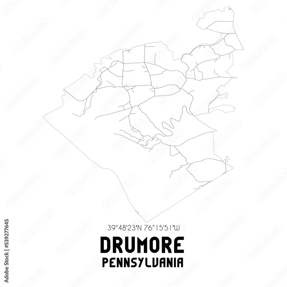 Fototapeta premium Drumore Pennsylvania. US street map with black and white lines.